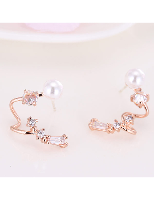 Fashion Rose Gold Color Micro-inlaid Zircon Pearl Geometric Earrings