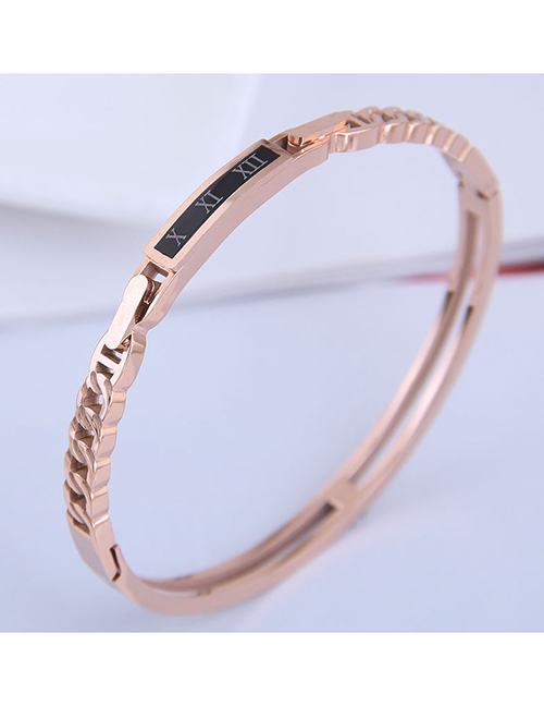 Fashion Rose Gold Color Titanium Steel Chain Roman Alphabet Bracelet
