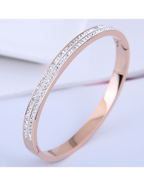 Fashion Rose Gold Color Titanium Steel Diamond Double Row Bracelet