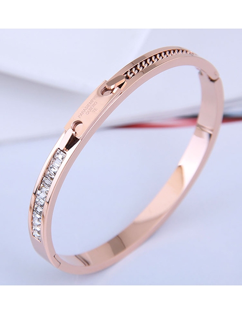 Fashion Rose Gold Color Titanium Steel Letter Diamond Chain Bracelet