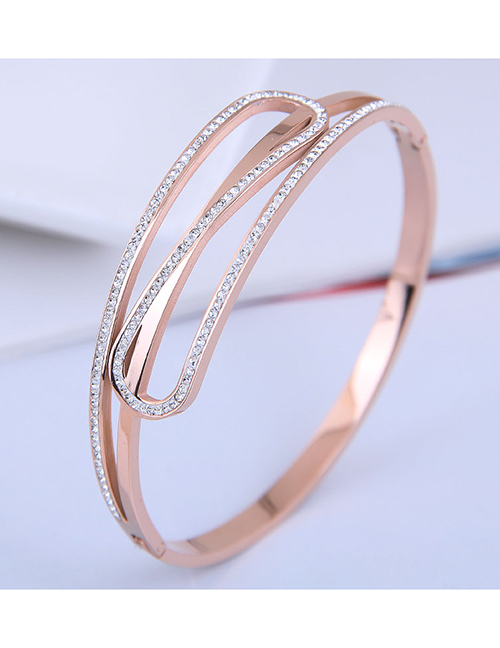 Fashion Rose Gold Color Titanium Steel Geometric Hollow Open Bracelet