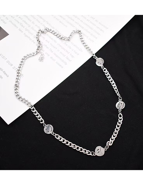 Fashion Silver Stainless Steel Smiley Metal Chain Necklace