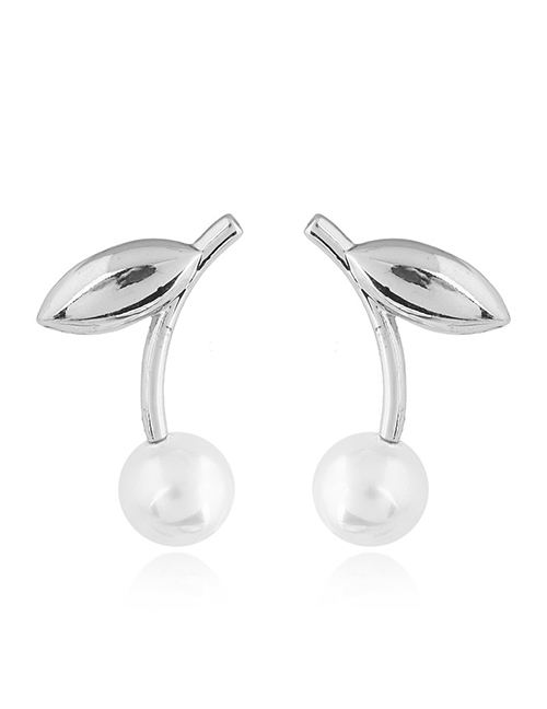Fashion Silver Color Branch And Leaf Pearl Alloy Stud Earrings