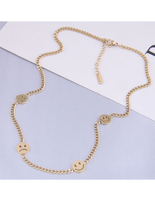 Fashion Gold Color Titanium Steel Smiley Face Cutout Necklace