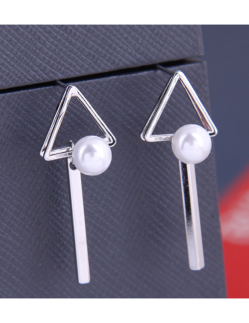Fashion Silver Color Triangular Geometric Pearl Hollow Stud Earrings