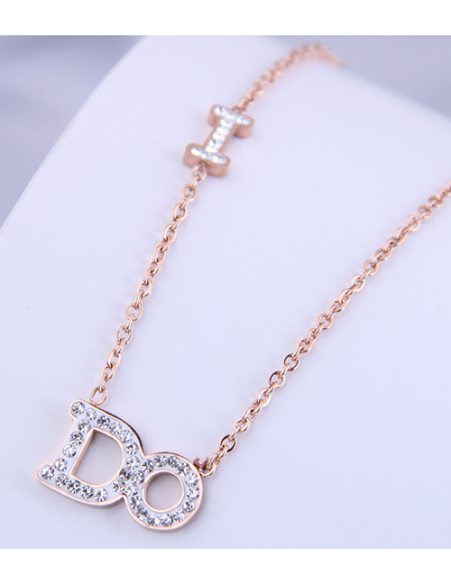 Fashion White Titanium Steel Letter Necklace With Diamonds