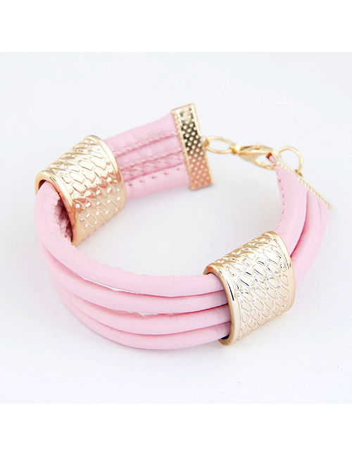 Fashion Pink Metallic Leather Stone Pattern Alloy Geometric Bracelet
