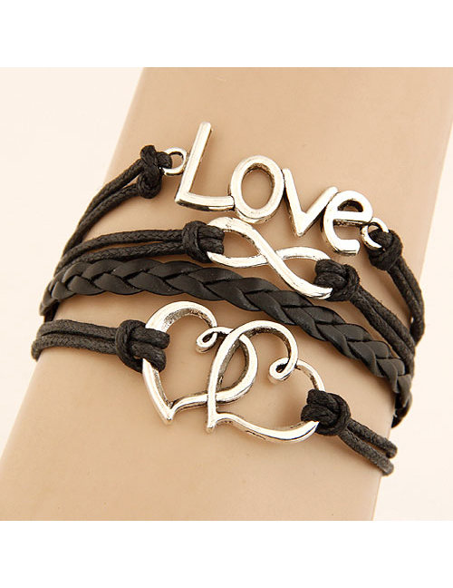 Fashion Black Letter Love Alloy Handmade Multi-layer Braided Bracelet