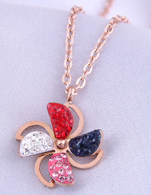 Fashion Gold Color Diamond And Hit Color Windmill Titanium Steel Necklace (rotatable)
