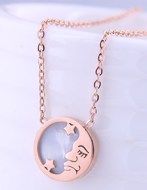 Fashion Gold Color Star And Moon Round Hollow Titanium Steel Necklace