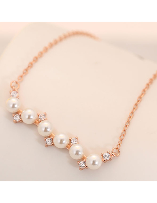 Fashion Rose Gold Pearl Zircon Necklace