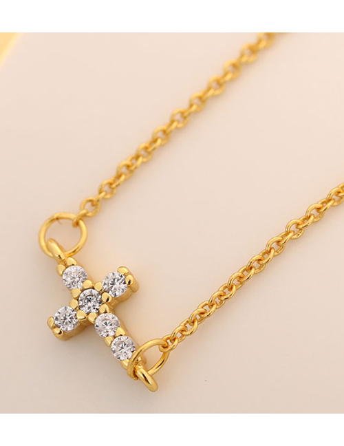 Fashion Golden Shining Diamond Cross Necklace