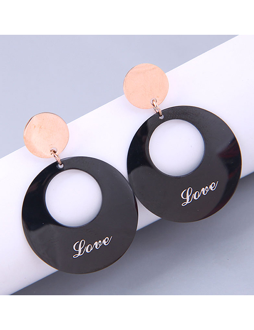 Fashion Black Titanium Steel Round Letter Earrings