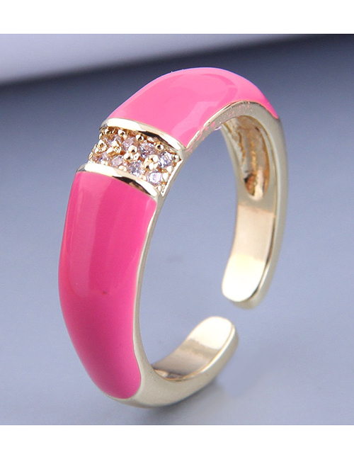 Fashion Pink Real Gold Plated Zirconium Contrast Open Ring