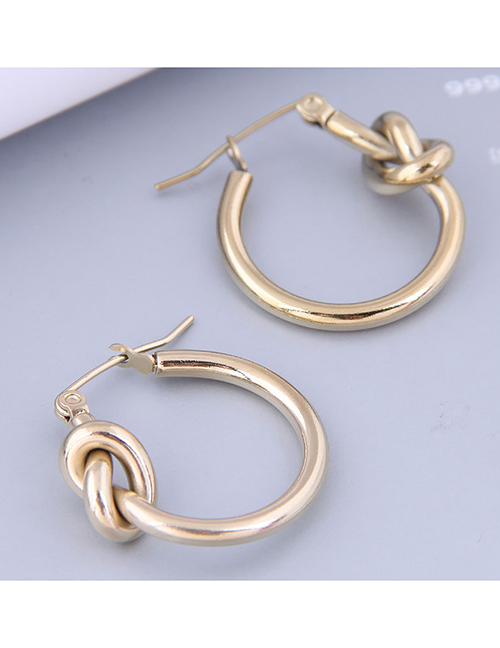 Fashion Gold Color Titanium Steel Knotted Earrings