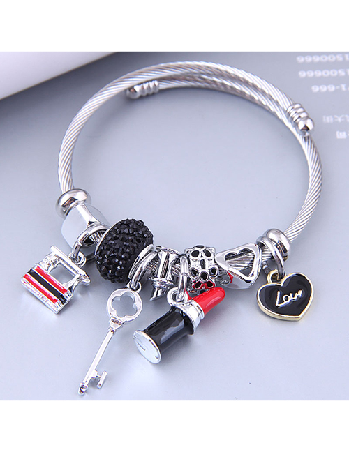 Fashion Black Metallic Love Lock Lipstick Multi-element Pendant Bracelet