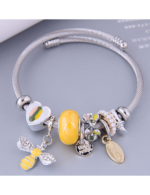 Fashion Yellow Metal Bee Multi-element Pendant Bracelet