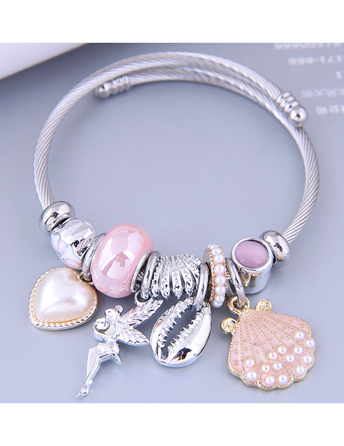 Fashion Pink Metal Peach Heart Angel Seabedo Element Bracelet