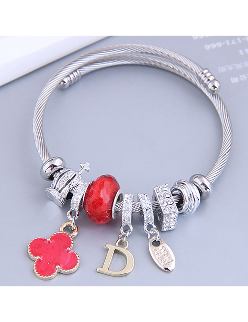 Fashion Red Metal Flower Letter Bracelet
