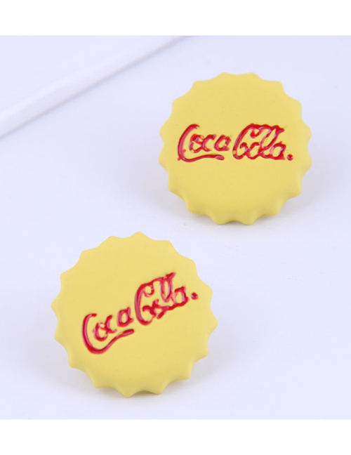 Fashion Yellow Metal Ol Cola Bottle Cap Earrings