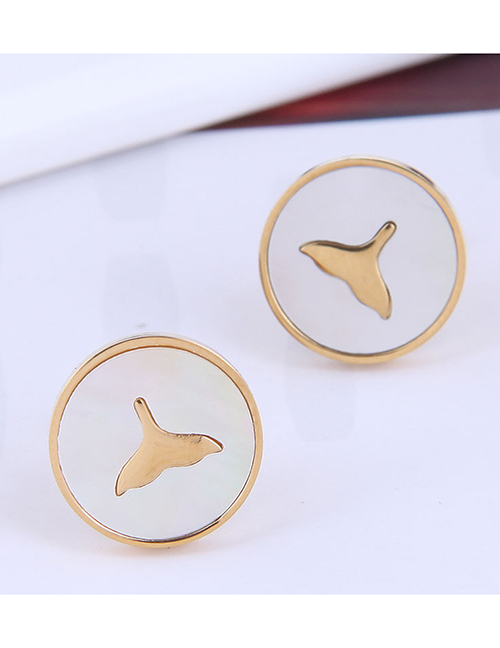 Fashion Gold Titanium Steel Fish Tail Round Earrings