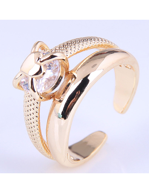 Fashion Golden Real Gold Plated Zirconium Open Ring