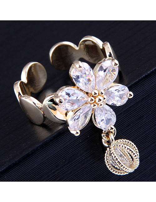 Fashion Golden Gold-plated Zirconium Petal Drop Open Ring