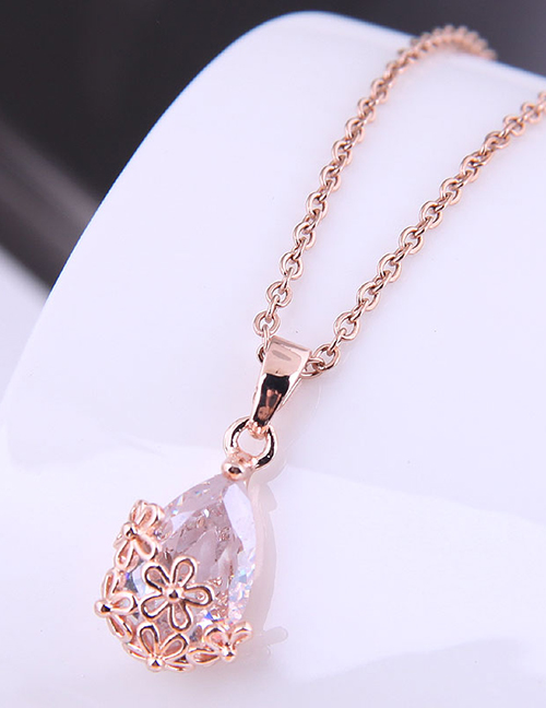 Fashion Rose Gold Copper Inlaid Zirconium Drop Necklace