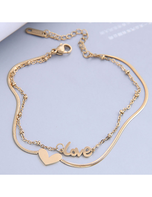 Fashion Golden Titanium Steel Heart Snake Bone Chain Double Bracelet