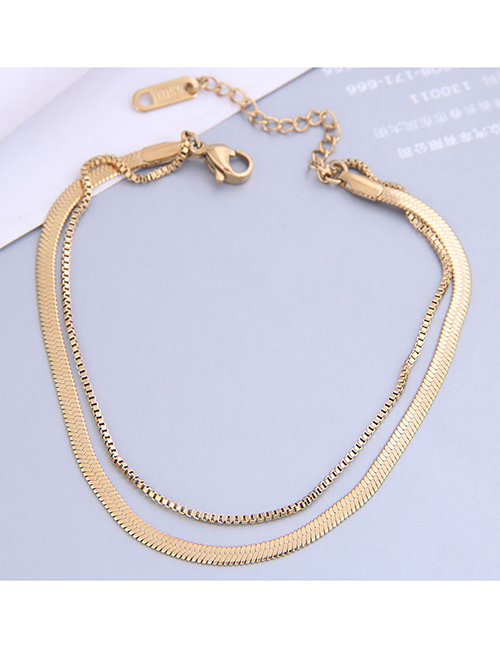 Fashion Golden Titanium Steel Flat Snake Chain Double-layer Bracelet