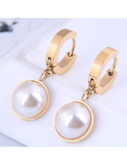 Fashion Golden Titanium Steel Pearl Earrings