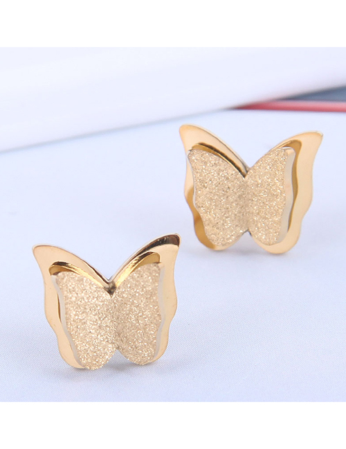 Fashion Golden Titanium Steel Butterfly Stud Earrings