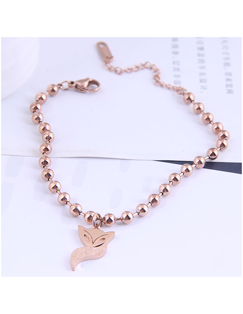 Fashion Rose Gold Titanium Steel Fox Round Bead Chain Necklace