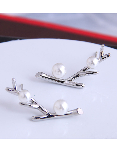 Fashion Silver Alloy Branch Pearl Earrings