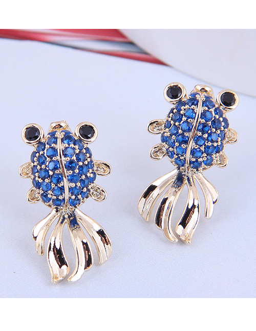 Fashion Blue Copper Inlaid Zirconium Small Goldfish Earrings