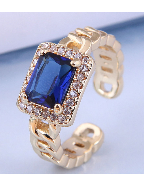 Fashion Blue Gold Color-plated Zirconium Chain Open Ring