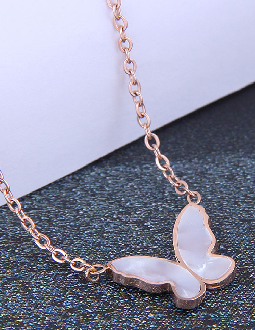 Fashion Rose Gold Color-2 Titanium Steel Butterfly Necklace