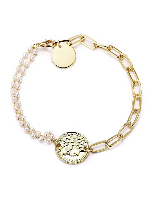 Fashion Gold Metal Pearl Chain Coin Bracelet