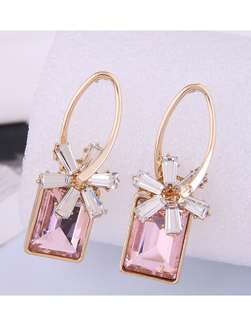Fashion Pink Petal Square Diamond Earrings