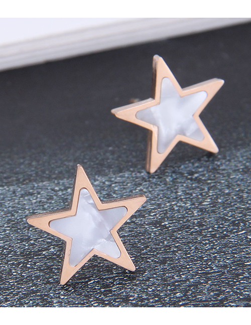 Fashion White Titanium Steel Five-pointed Star Stud Earrings