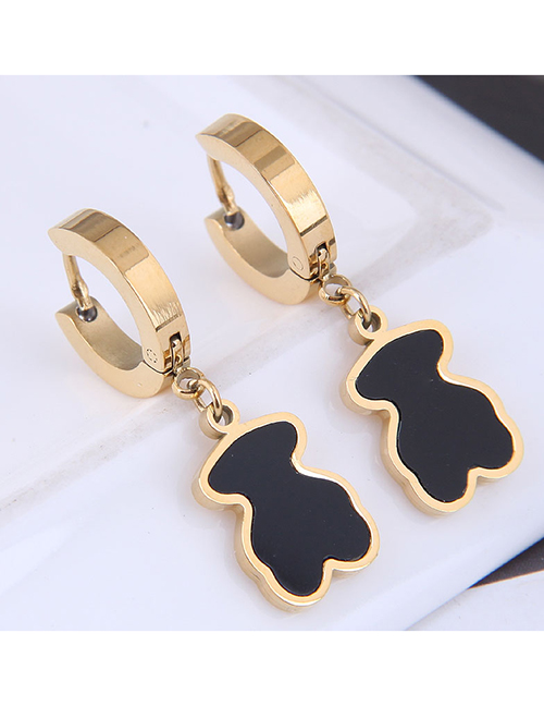 Fashion Gold-black Titanium Steel Bear Earrings