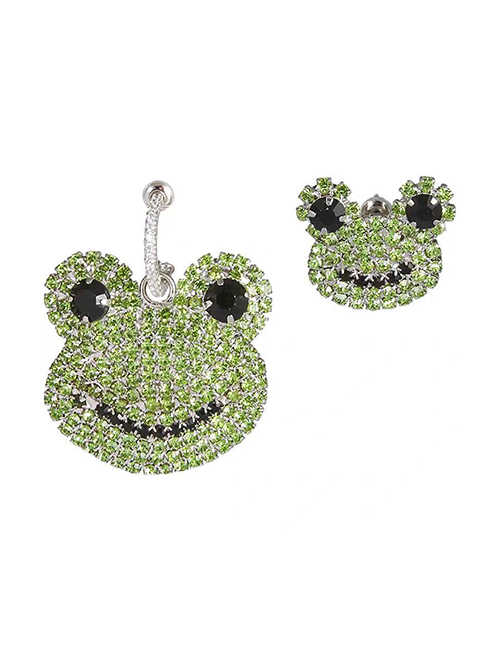 Fashion Green Metal Flash Diamond Frog Asymmetrical Earrings