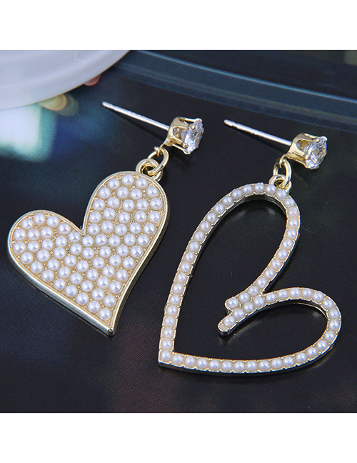 Fashion Gold Love Pearl Asymmetrical Stud Earrings