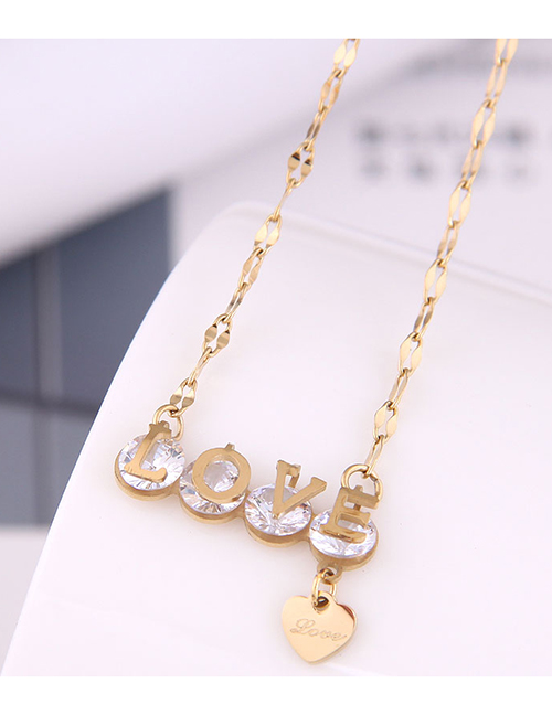 Fashion Gold Titanium Steel Inlaid Zirconium Letter Love Necklace