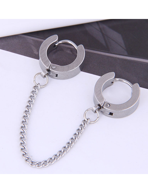 Fashion Silver Titanium Steel Single Tassel Earring