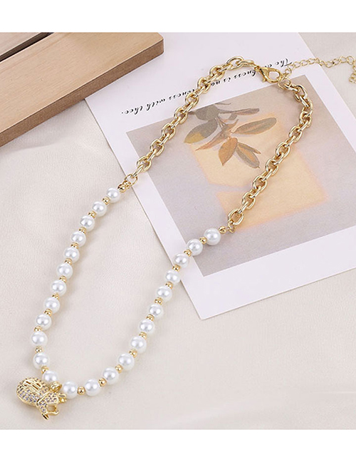 Fashion Gold Metal Inlaid Zirconium Purse And Pearl Necklace