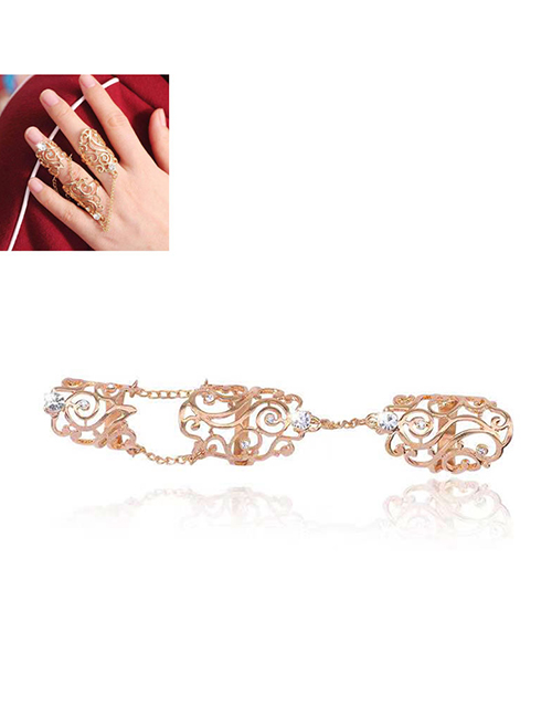 Fashion Gold Color Metal Hollow Carved One-piece Ring