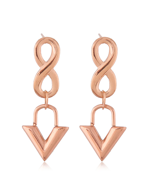 Fashion Rose Gold Color Titanium Steel Figure 8 V-shaped Earrings
