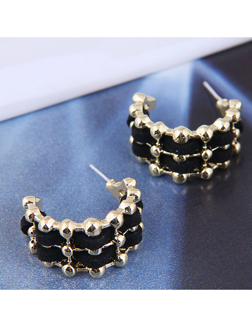 Fashion Black Metal Geometric C-shaped Earrings