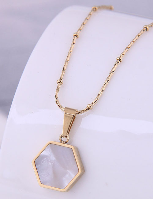 Fashion White-gold Titanium Steel Geometric Polygon Necklace